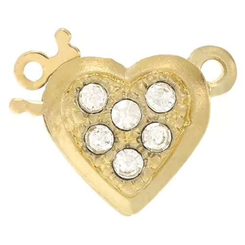 Fermoir à clipser coeur avec oxydes zirconium - 11x12 mm - Doré x1