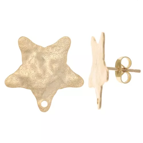 Clous d'oreilles étoile martelée 18x19 mm - Doré à l'or fin x2