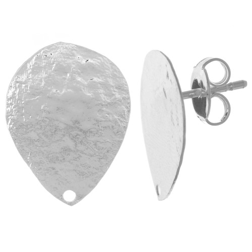 Clous d'oreilles gouttes 18x14 mm effet martelé - Placage argent fin x2