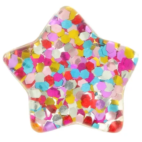 Cabochons étoiles en résine transparente 15x16 mm - Pailleté multicolore x4