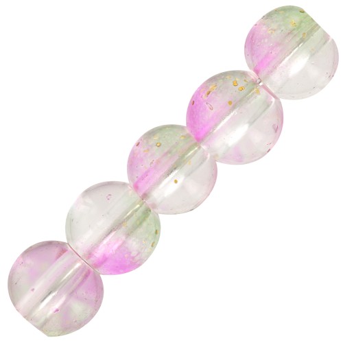 Perles rondes en verre 6 mm - Transparent - Vert - Rose - Doré x10