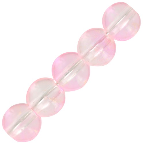 Perles rondes en verre 6 mm - Transparent - Rose - Doré x10