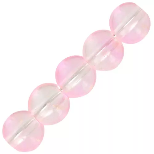 Perles rondes en verre 6 mm - Transparent - Rose - Doré x10