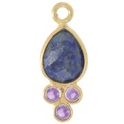 Pendentif goutte 18x7mm pierre gemme - Doré Or fin - Lapiz lazuli et Amethyste x1