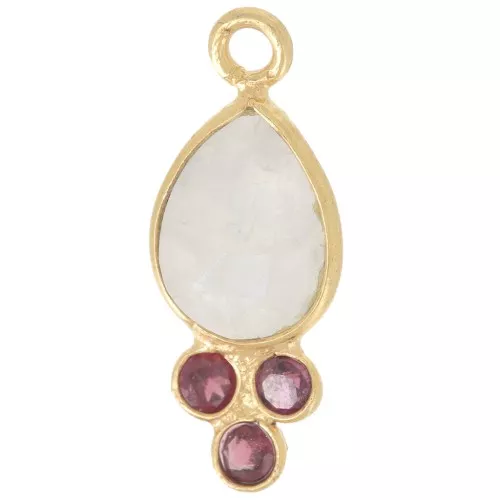 Pendentif goutte 18x7mm pierre gemme - Doré Or fin - Pierre de lune et Grenat x1