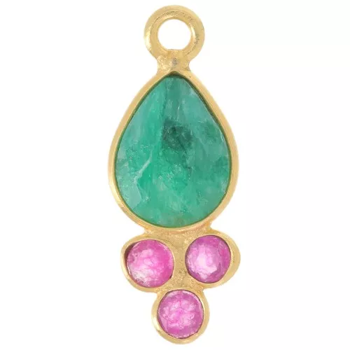 Pendentif goutte 18x7mm pierre gemme - Doré Or fin - imit Emeraude & Calcédoine x1