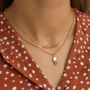 Pendentif goutte 18x7mm pierre gemme - Doré Or fin Calcédoine Rose & Onyx vert x1