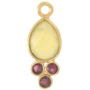 Pendentif goutte 18x7mm pierre gemme - Doré Or fin - Calcédoine Jaune & Grenat x1|raw }}