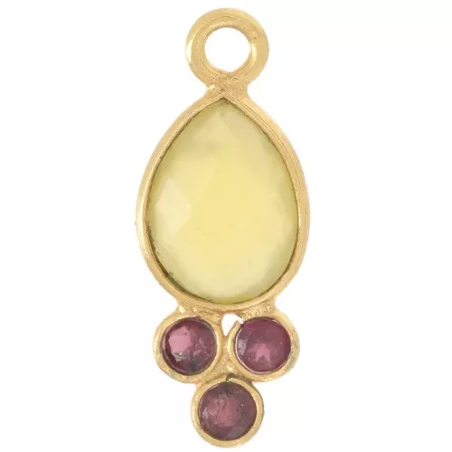 Pendentif goutte 18x7mm pierre gemme - Doré Or fin - Calcédoine Jaune & Grenat x1