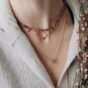 Pendentif goutte 18x7mm pierre gemme - Doré Or fin - Calcédoine Jaune & Grenat x1