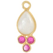 Pendentif goutte 18x7mm pierre gemme - Doré Or fin - Nacre et Calcédoine rose x1