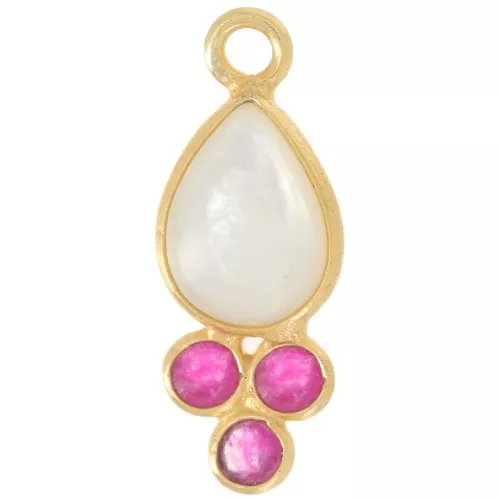 Pendentif goutte 18x7mm pierre gemme - Doré Or fin - Nacre et Calcédoine rose x1