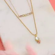 Pendentif goutte 18x7mm pierre gemme - Doré Or fin - Nacre et Calcédoine rose x1