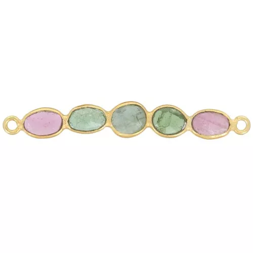 Intercalaire barre 29x4 mm en pierre gemme - Doré à l'or fin - Tourmaline x1