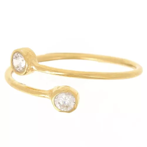 Bague fine réglable double avec oxydes de zirconium T50 à T56 - Doré Or fin x1