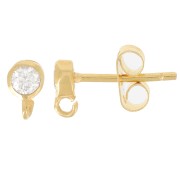 Clous d'oreilles rond oxyde de zirconium 4 mm - anneau ouvert - Doré à l'or fin x2|raw }}