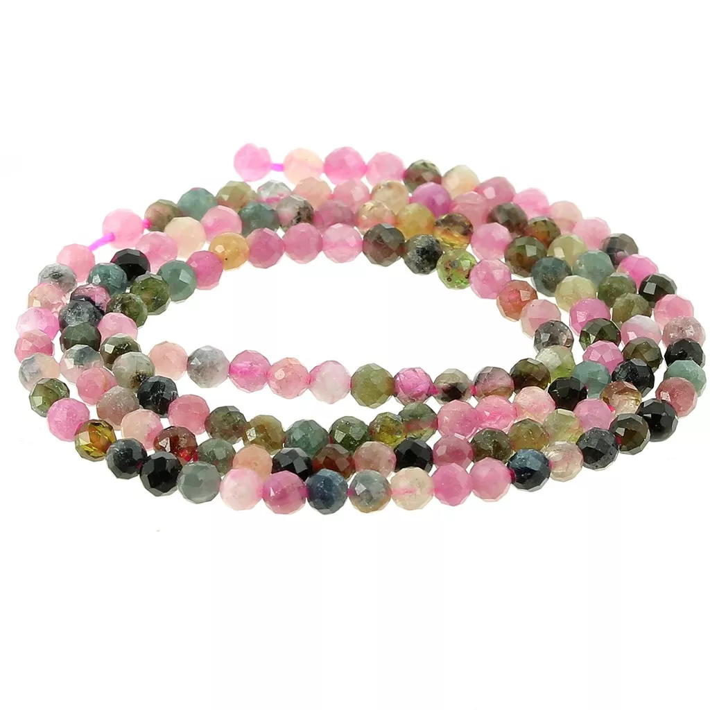 Collier En Tourmaline Naturelle Multicolore - Perles Rondes Facettées 46 Carats, 18 Pouces