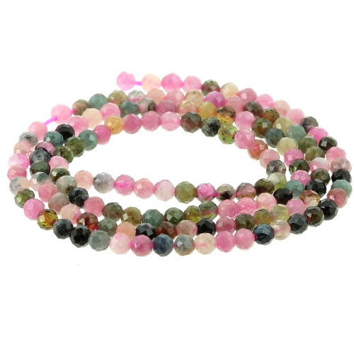Perles rondes facettées 3.5 mm en pierre gemme - Tourmaline x39cm