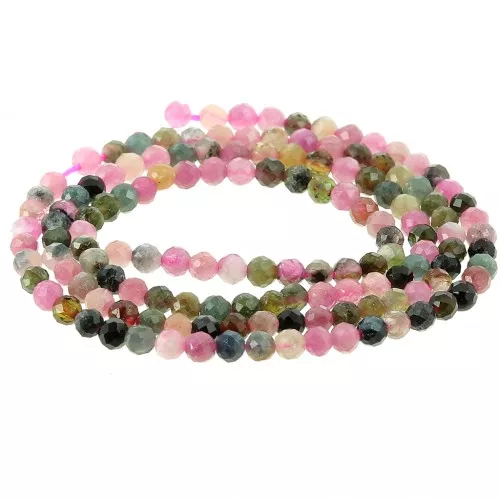 Perles rondes facettées 3.5 mm en pierre gemme - Tourmaline x39cm