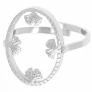Bague ovale réglable - motif ginkgo - cabochon plat 18x13 mm Acier inox 316L x1