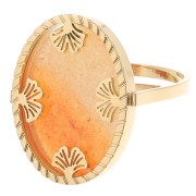 Bague ovale réglable - motif ginkgo - cabochon plat 18x13 mm Acier inox 316L x1