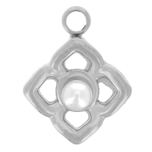 Breloque fleur ajourée 7 mm avec cabochon imitation nacre Acier inoxydable 304L x1