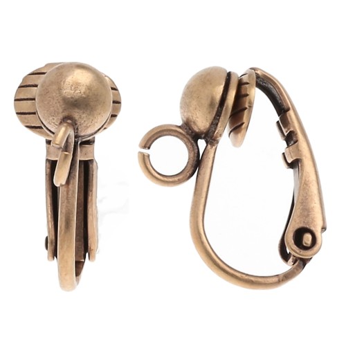 Clips d'oreilles boule 15x5 mm avec anneau ouvert - Bronze x2