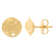 Clous d'oreilles disque martelé et ondulé avec un trou 10 mm Doré à l'or fin x2