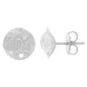 Clous d'oreilles disque martelé et ondulé avec trou 10 mm Placage argent fin x2