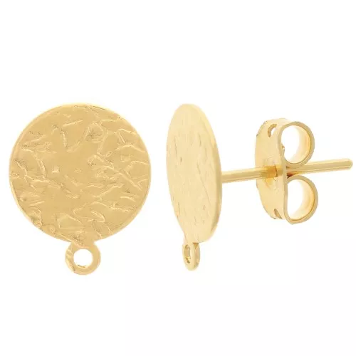 Clous d'oreilles disque martelé - 10 mm - Doré à l'or fin x2