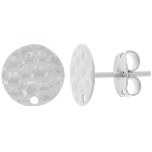 Clous d'oreilles disque martelé avec un trou - 10 mm - Placage argent fin x2
