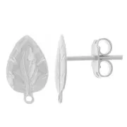Clous d'oreilles feuille 13x8 mm avec anneau fermé - Placage argent fin x2