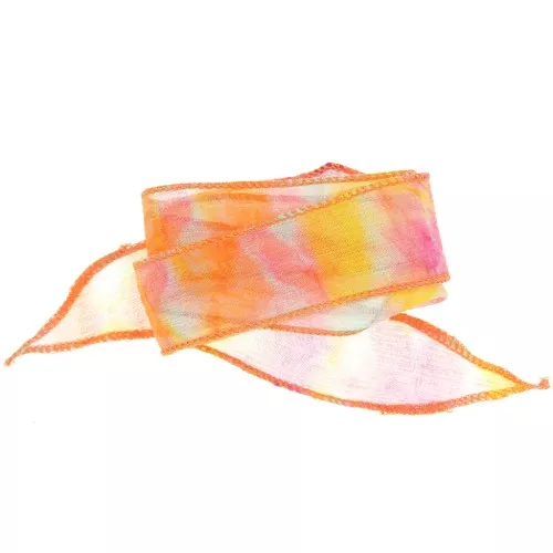 Ruban de soie 25 mm - Tie and dye - Orange - Rose - Bleu x85cm
