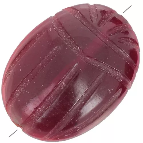 Perle ovale gravée scarabée 16x12 mm en pierre gemme - Grenat x1