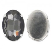 Cabochon ovale facetté serti 18x13 mm Black Diamond/Rhodié