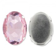 Cabochon ovale facetté serti 18x13 mm Light Rose/Rhodié|raw }}
