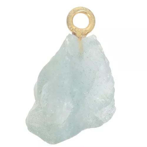 Pendentif pierre brute - pierre de naissance Mars - Doré Or fin - Aigue Marine x1