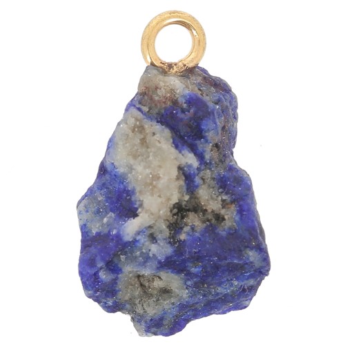 Pendentif pierre brute - pierre de naissance Avril - Doré Or fin - Lapis Lazuli x1