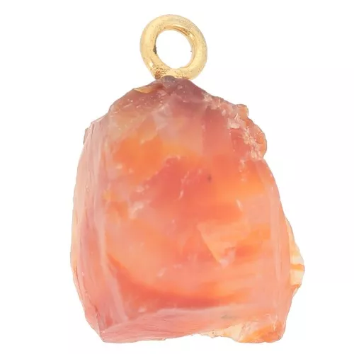 Pendentif pierre brute pierre de naissance Juillet Doré Or fin imit. Cornaline x1