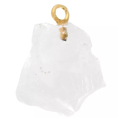 Pendentif pierre brute pierre de naissance Octobre Doré Or fin Cristal de roche x1