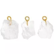 Pendentif pierre brute pierre de naissance Octobre Doré Or fin Cristal de roche x1