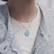 Pendentif coeur plat 19x16 mm en pierre gemme - Pierre de lune x1