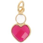 Pendentif coeur 9x9 mm imitation rubis et cabochon 4 mm Nacre - Doré Or Fin x1|raw }}
