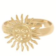 Bague soleil réglable - motif visage - Acier inoxydable 304L Doré x1|raw }}