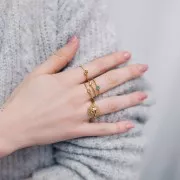 Bague soleil réglable - motif visage - Acier inoxydable 304L Doré x1