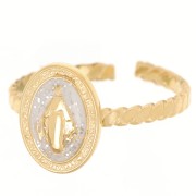 Bague réglable motif religieux T.52 à T58 avec époxy - Acier inox 304L Doré -Blanc|raw }}