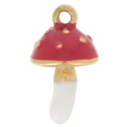 Breloque champignon 13x7 mm Resine époxy - Acier inox 304L - Doré - Rouge x1