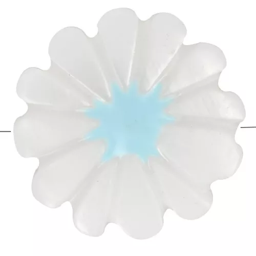 Perle fleur marguerite 12 mm en nacre - Blanc - Bleu x1