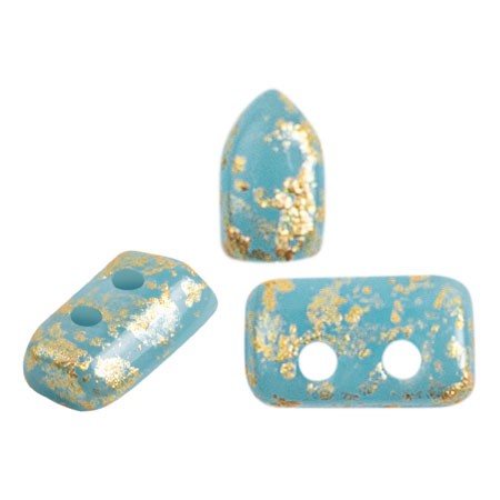 Perles en verre Piros® par Puca® 2x5 mm - Opaque Aqua Gold Splash x10g