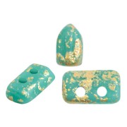 Perles en verre Piros® par Puca® 2x5 mm - Op Green Turquoise Gold Splash Mat x10g|raw }}